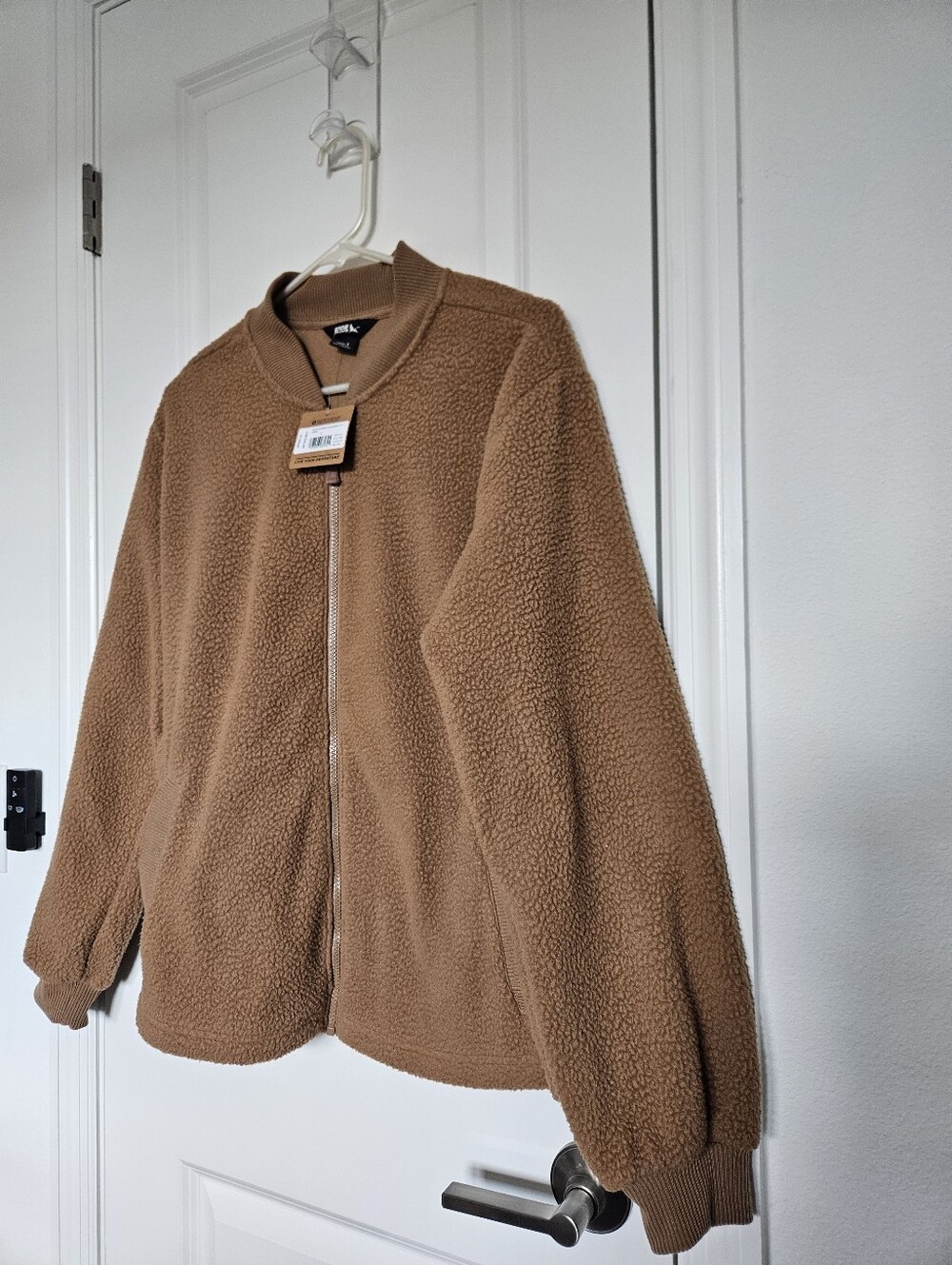 NWT Eddie Bauer Womens Faux Shearling Bomber Jacket Camel Tan Teddy Sherpa L